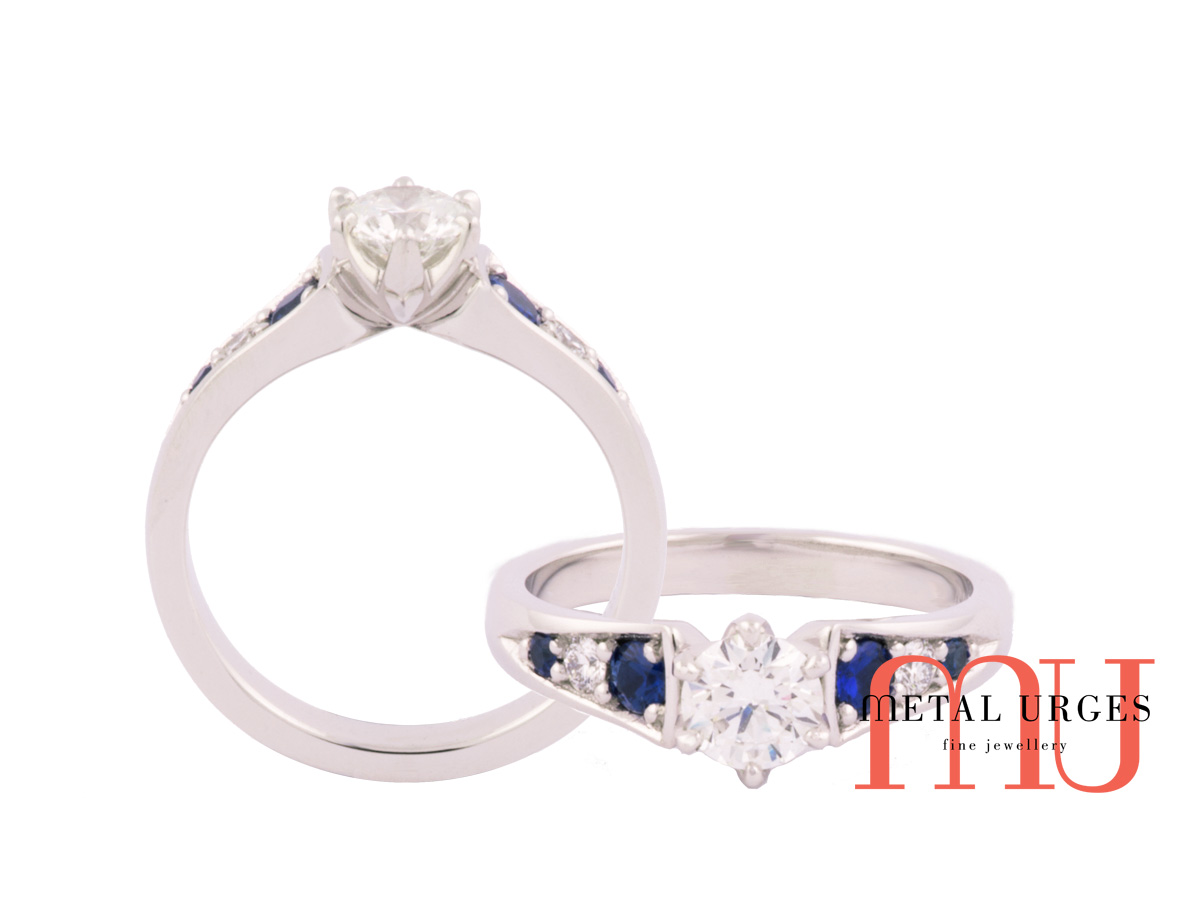 Diamond and sapphire art deco engagement ring