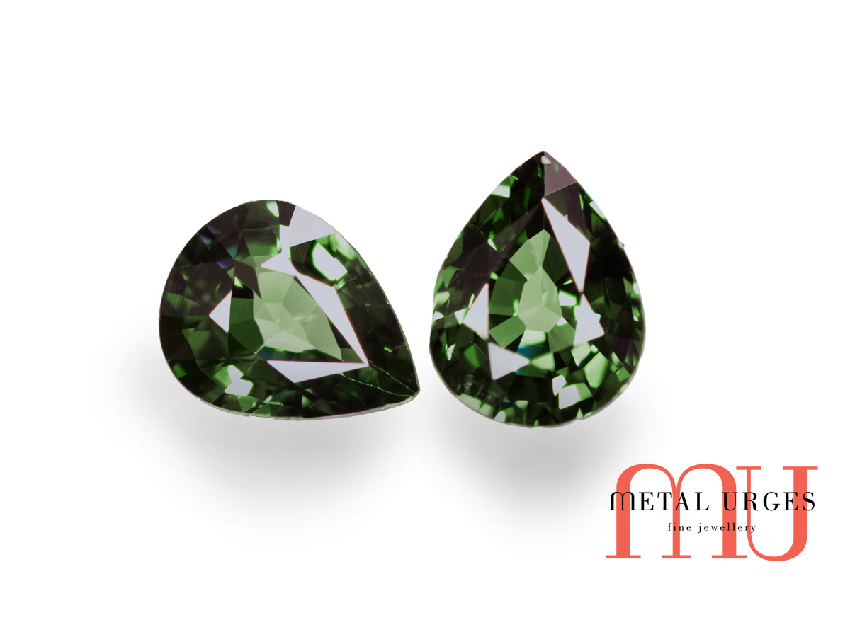 Pair of pear-cut green sapphires – Jewellers Hobart, Melbourne