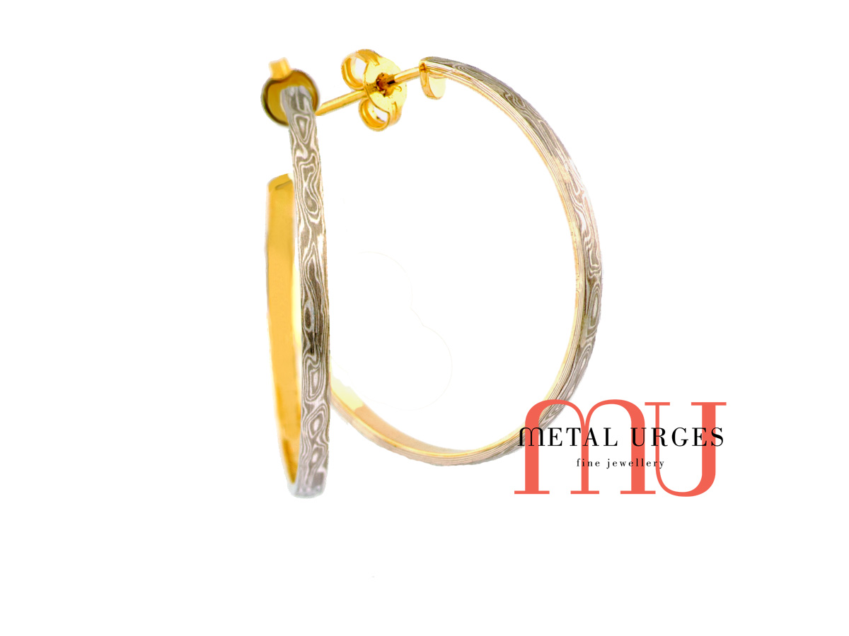 Mokume gane earrings with 18ct yellow gold lining