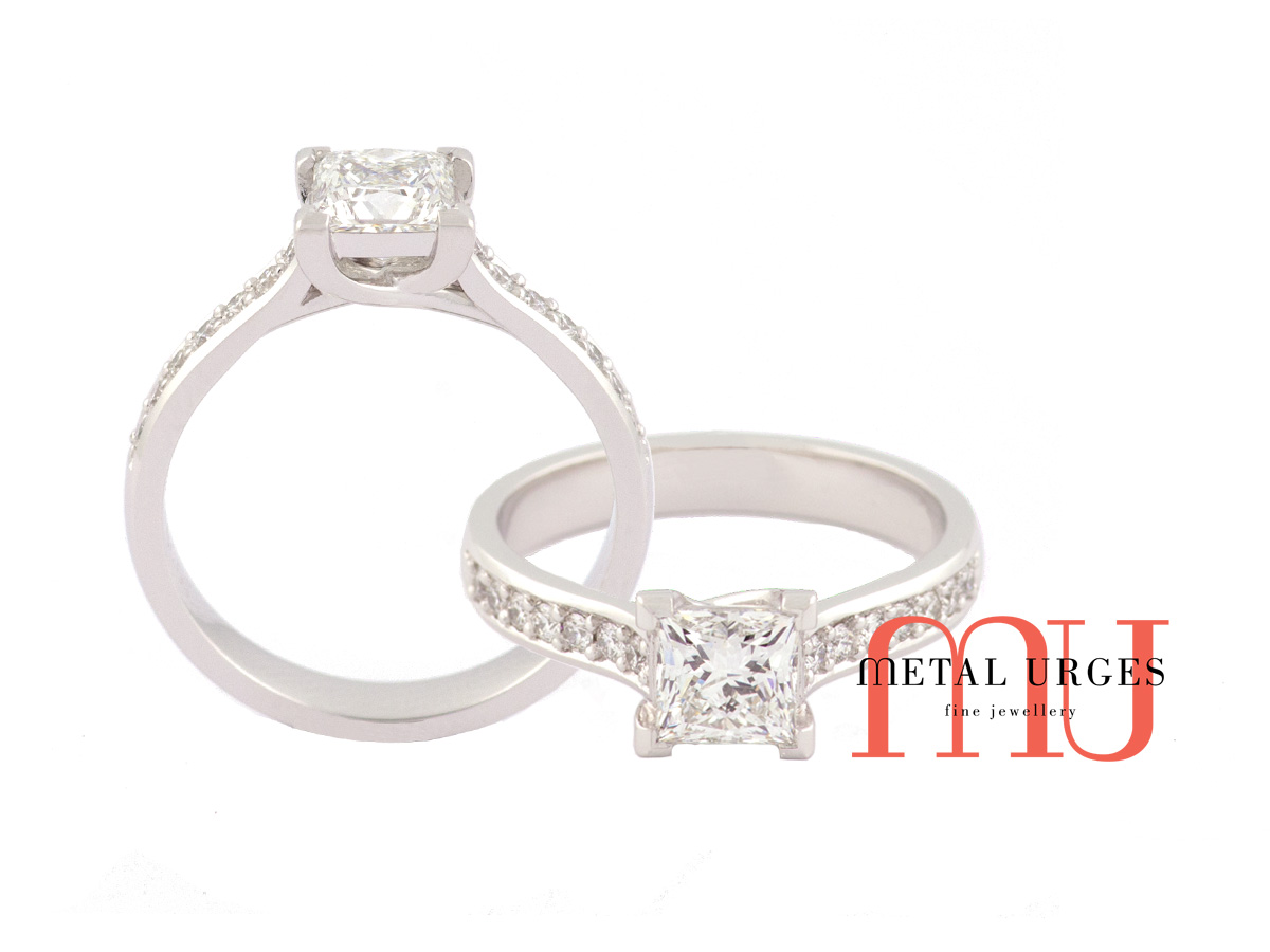 Princess Cut diamond engagement ring, Hand made by our Jewellers in Hobart.
