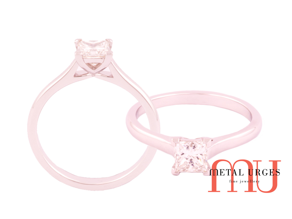 Solitaire Princess cut white diamond rings