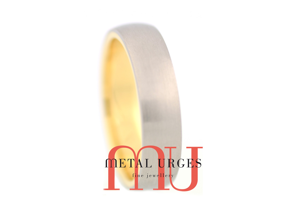 Brushed titanium and 18ct yellow gold wedding ring.  Custom made in Hobart.