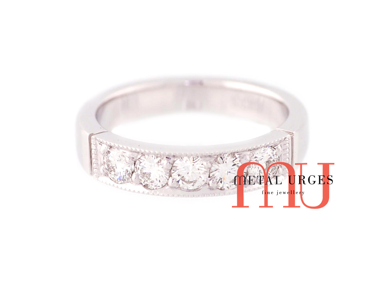 Vintage white diamond and 18ct white gold wedding ring. Custom made in Australia.