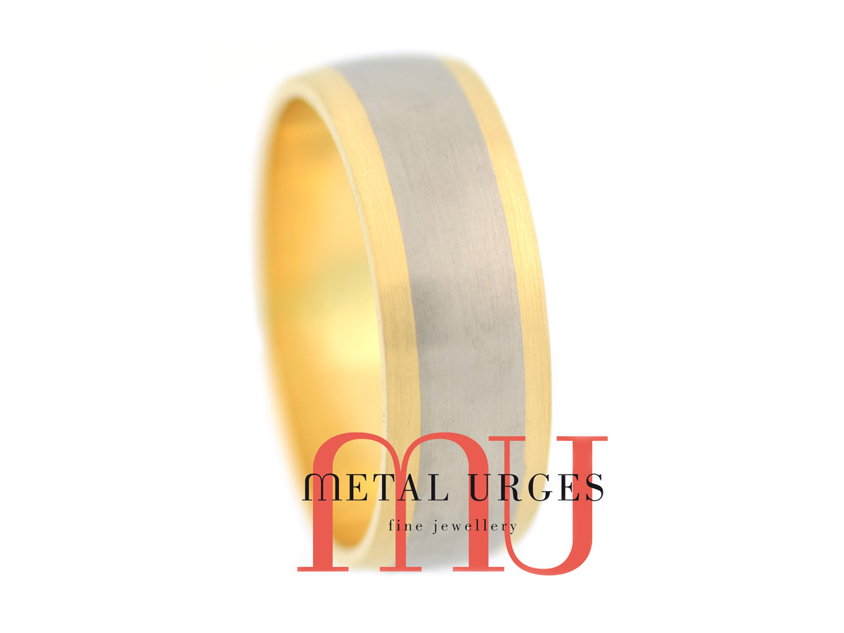 Jewellers-Hobart-Titanium and 18ct yellow gold wedding ring. Handmade by our Jewellers, in Hobart Tasmania.