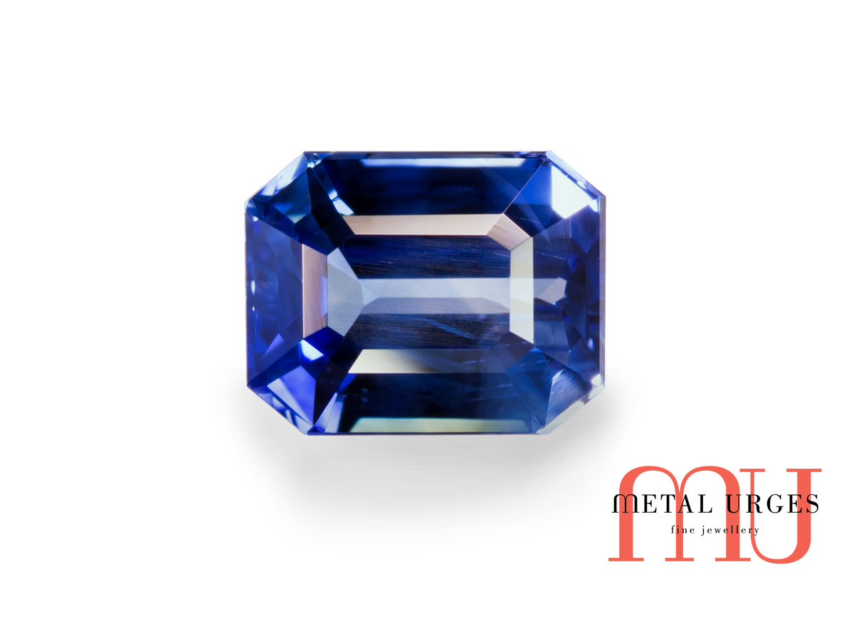 Blue natural sapphire, emerald cut