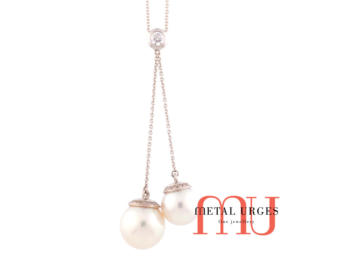 South sea pearl pendant in 18ct white gold with diamonds. Custom made in Australia.