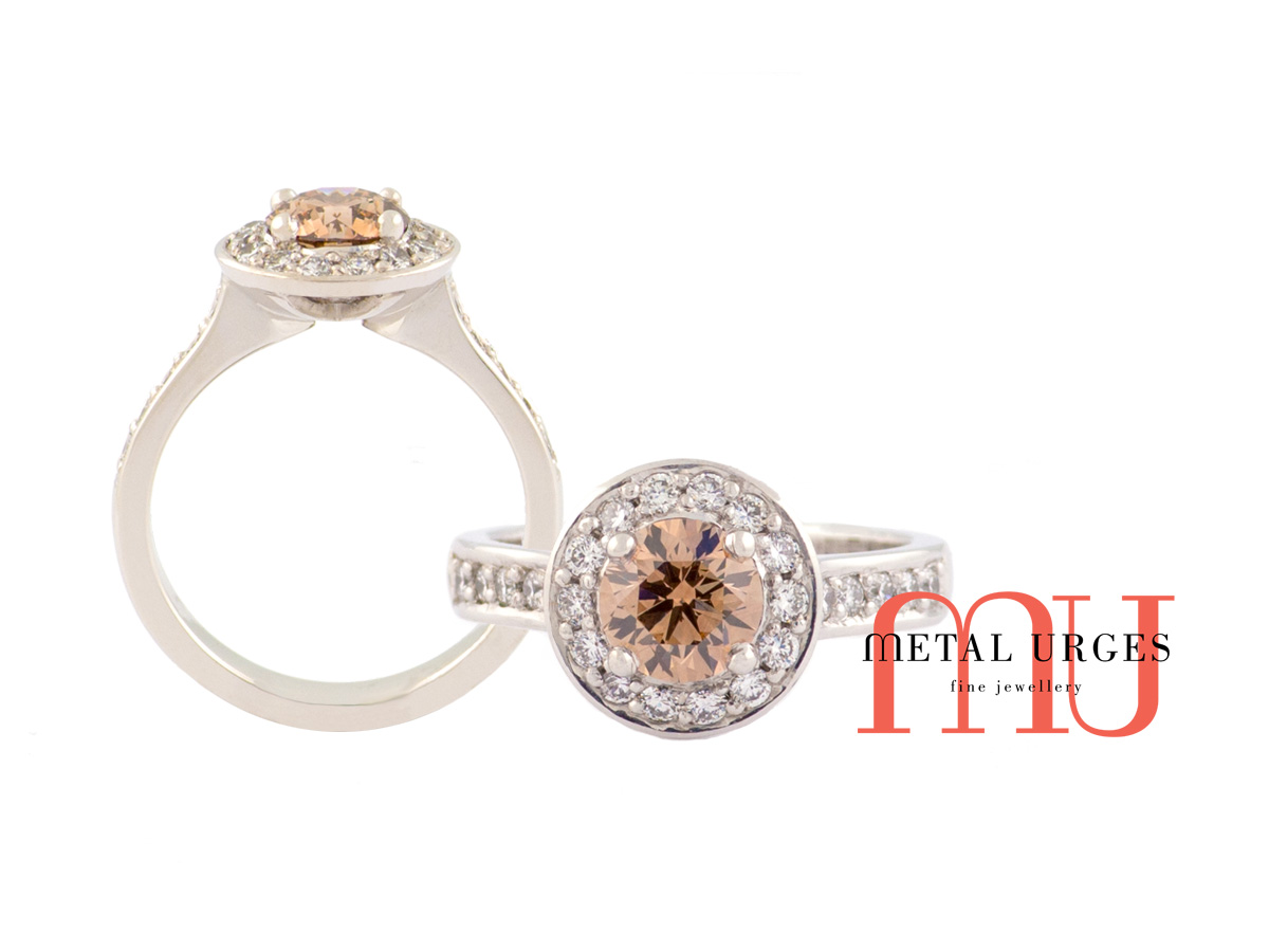 Champagne diamond engagement rings cluster set melbourne australia