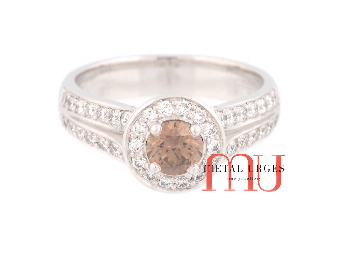 Vintage Australian Argyle champagne diamond cluster engagement ring