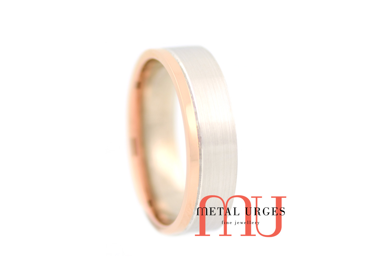 White and rose gold wedding ring. Custom made in Australia.