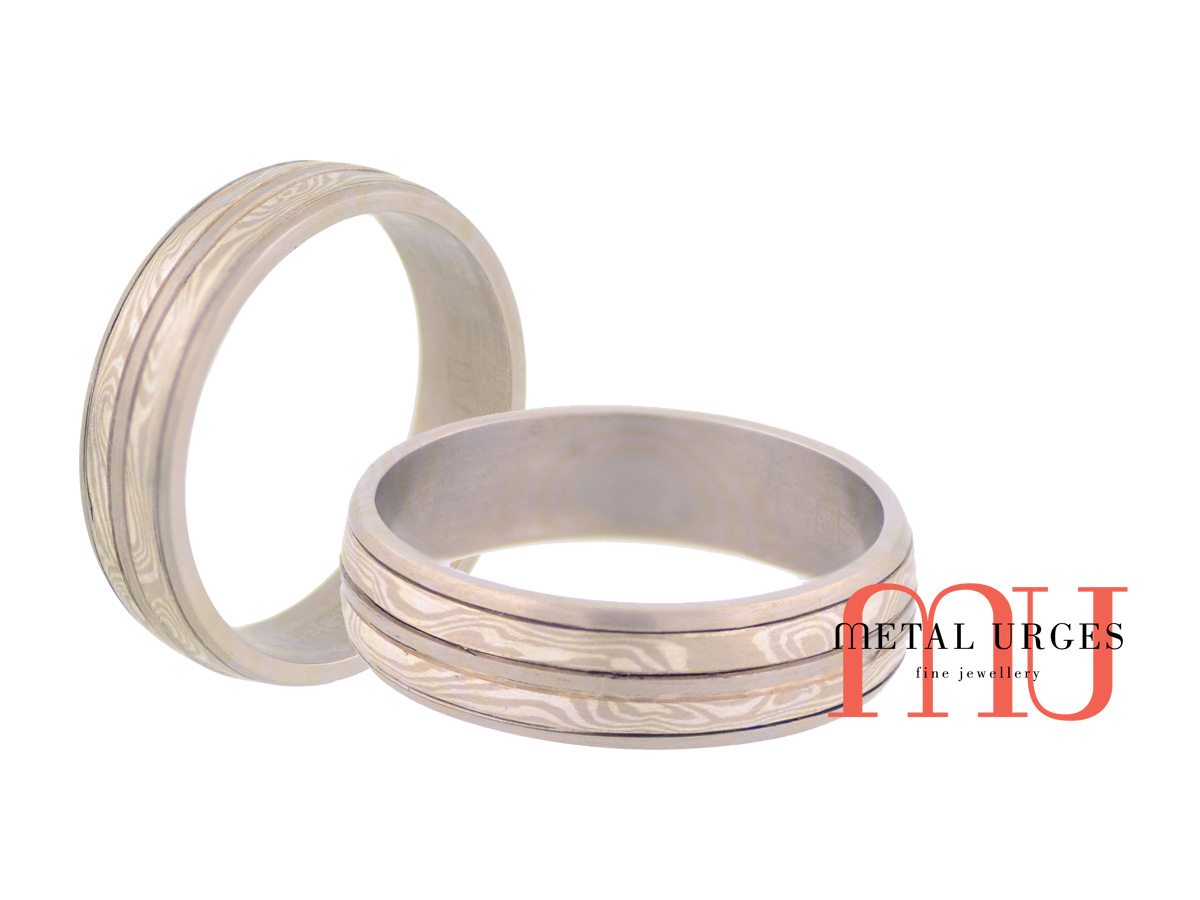 Mokume gane and titanium mens wedding ring. Custom made in Australia.