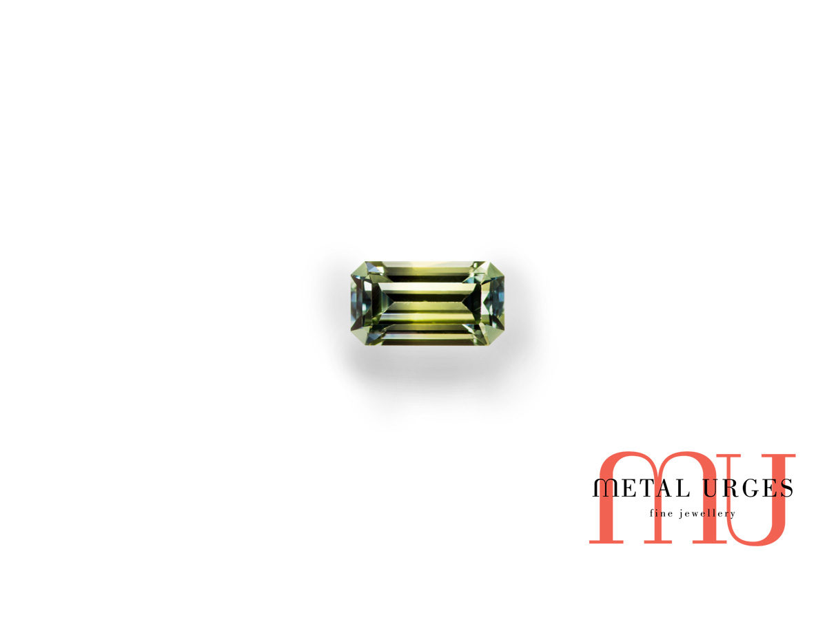 Baguette cut green and yellow parti sapphire