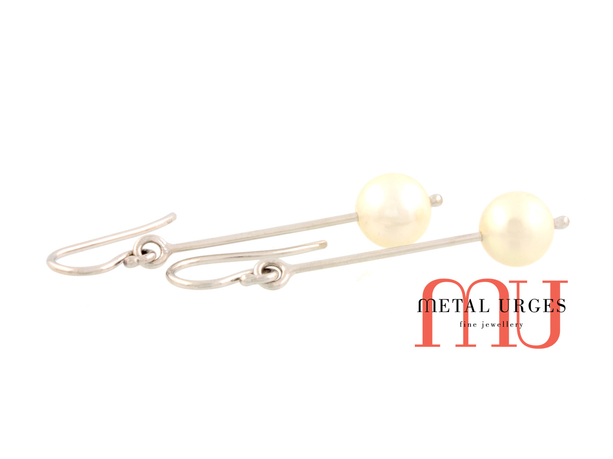 White pearl earrings in 18ct white gold. Custom made in Australia.