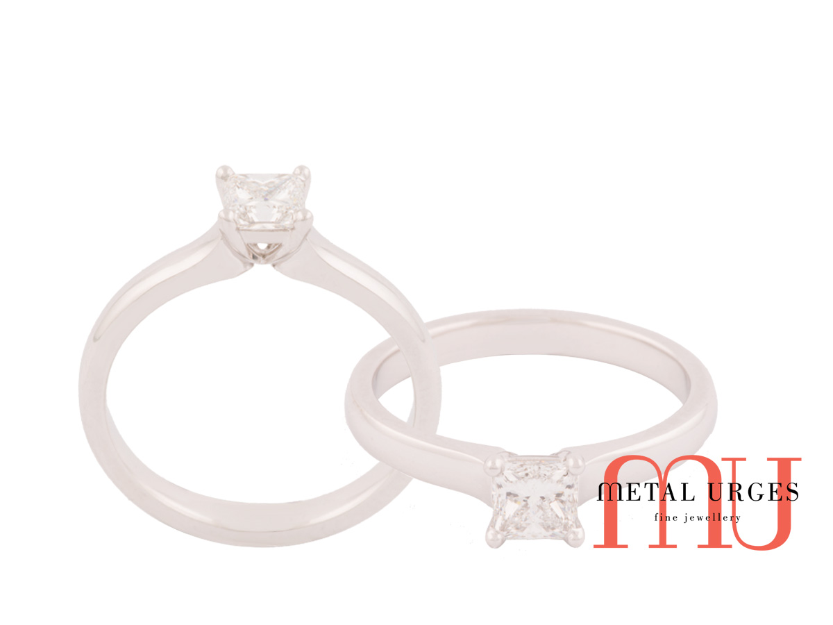 Simple elegant princess cut white diamond engagement ring