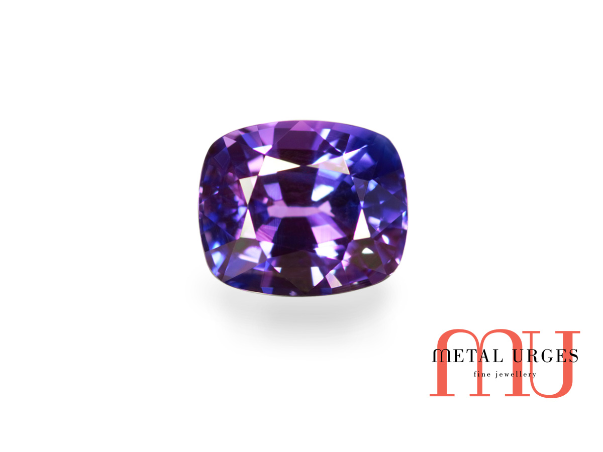 Blue purple sapphire cushion