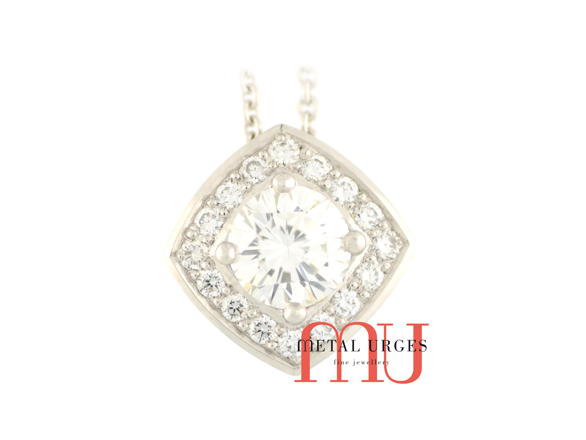 Round brilliant cut white diamond cluster pendant. Custom made in Australia.
