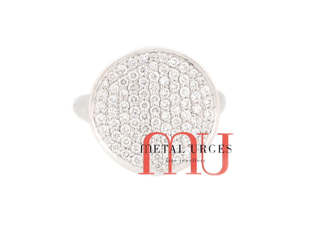 Pave set white diamond disc ring.  Custom made in Australia.