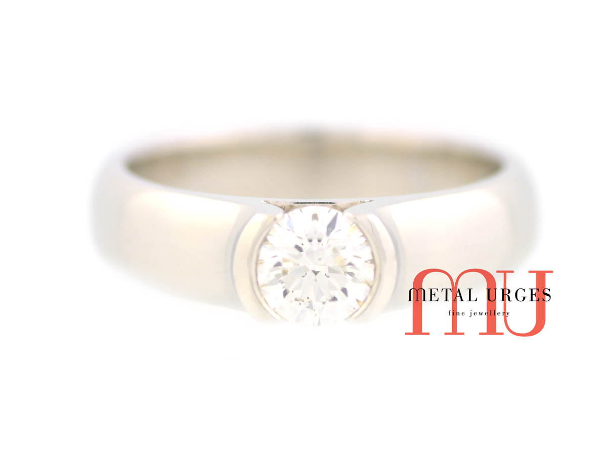 Platinum and brilliant cut white diamond solitaire engagement ring.  Custom made in Hobart.