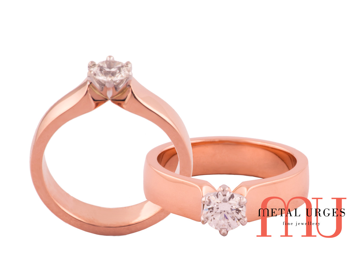 Round brilliant cut white diamond six claw set in 18ct rose gold