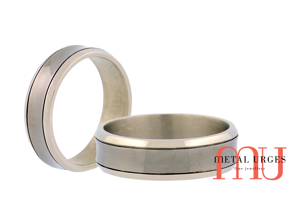 White gold and titanium black rhodium mens wedding ring. Custom made in Australia.
