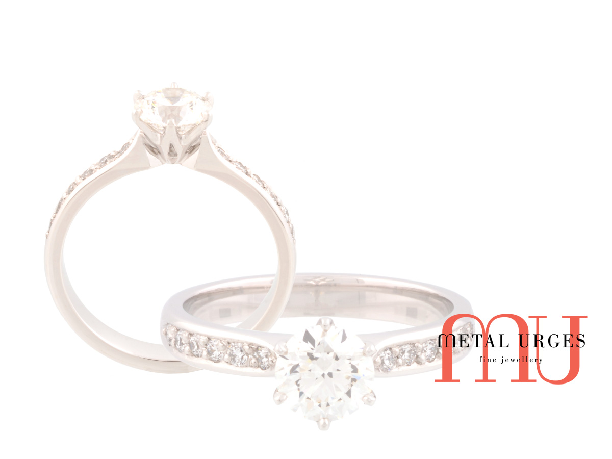 GIA certified round cut white diamond engagement ring in platinum.  Hand made in Hobart.