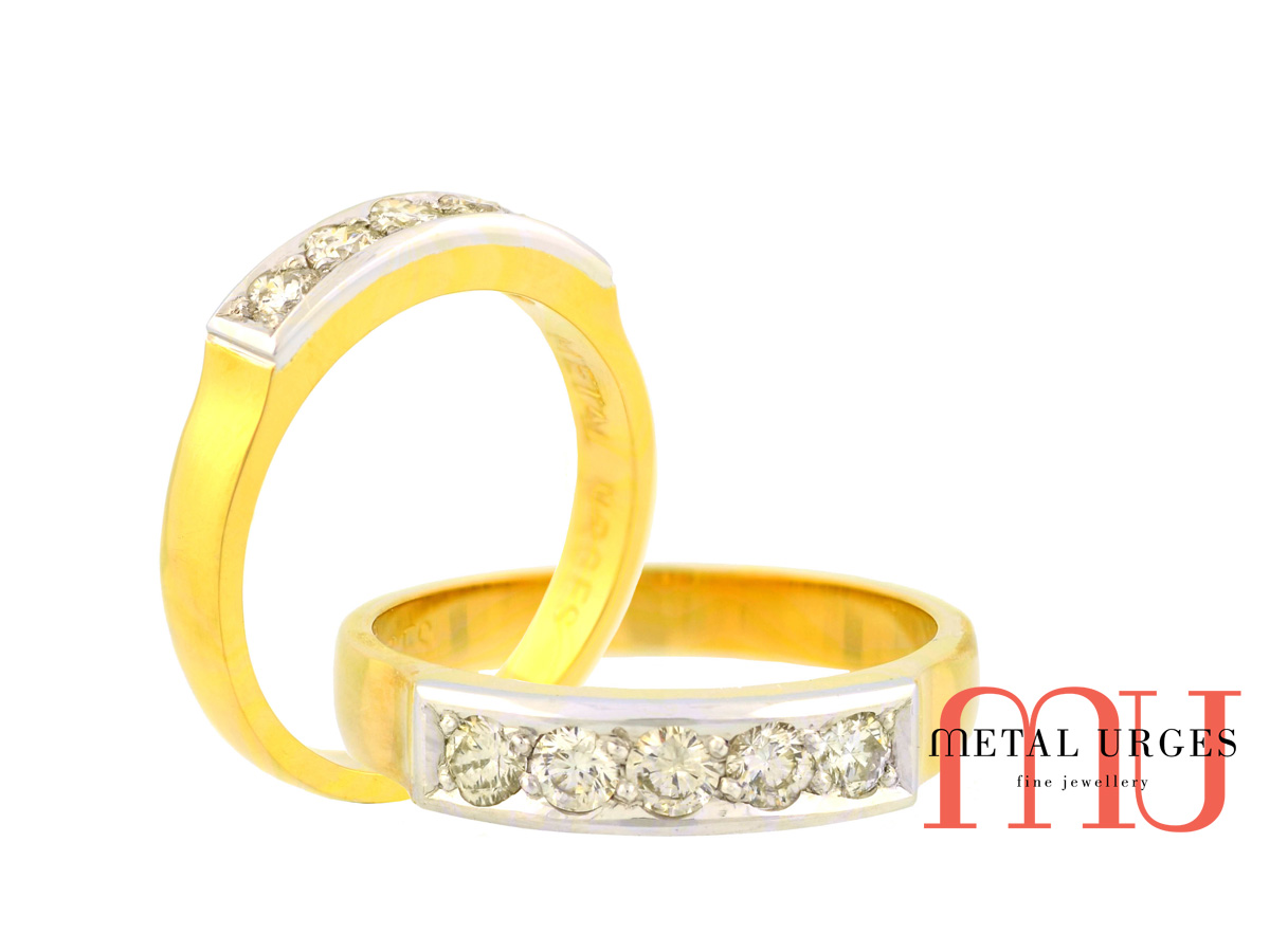 Diamond eternity ring in 18ct yellow gold and platinum. Custom made in Australia.